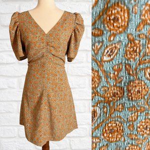 NWT Nordstrom Puff Sleeve A-Line V-Neck Dress by Treasure Bond Size Small Blue